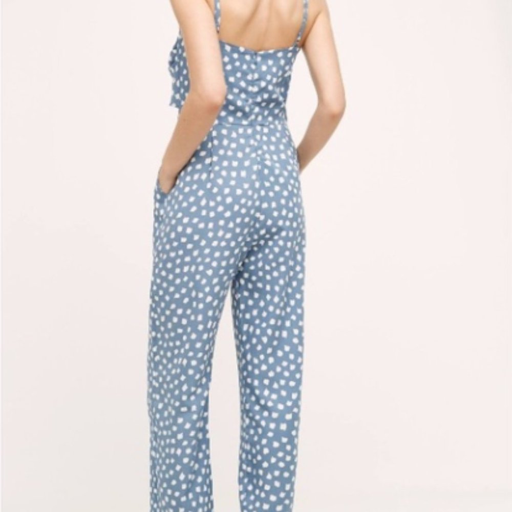 Anthropologie + Whit Two - *Euc* Blue White Polka Dot Tie Front Jump Suit - 10 View 3